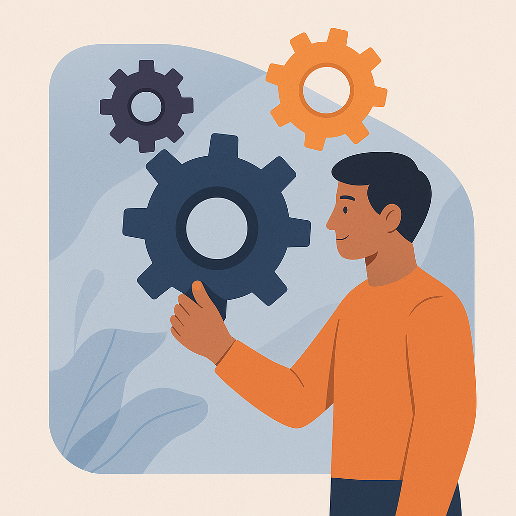 Intraemprendedor ajustando engranajes para mejorar procesos internos.